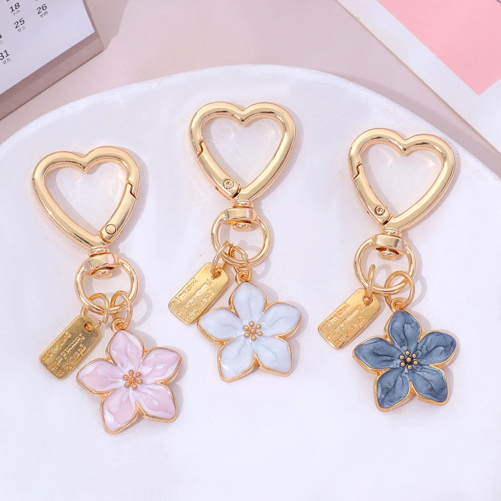 Cute Enamel Sakura Keychain Alloy Flower Keyring For Women Girls Handbag Earphone Case Decoration Fashion Jewelry Gifts