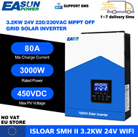 EASUN POWER Hybrid Solar Inverter 3.2KW 24V Pure Sine Wave Off GInverter 230VAC Max PV 450V Build in 80A Mppt Charger Controller