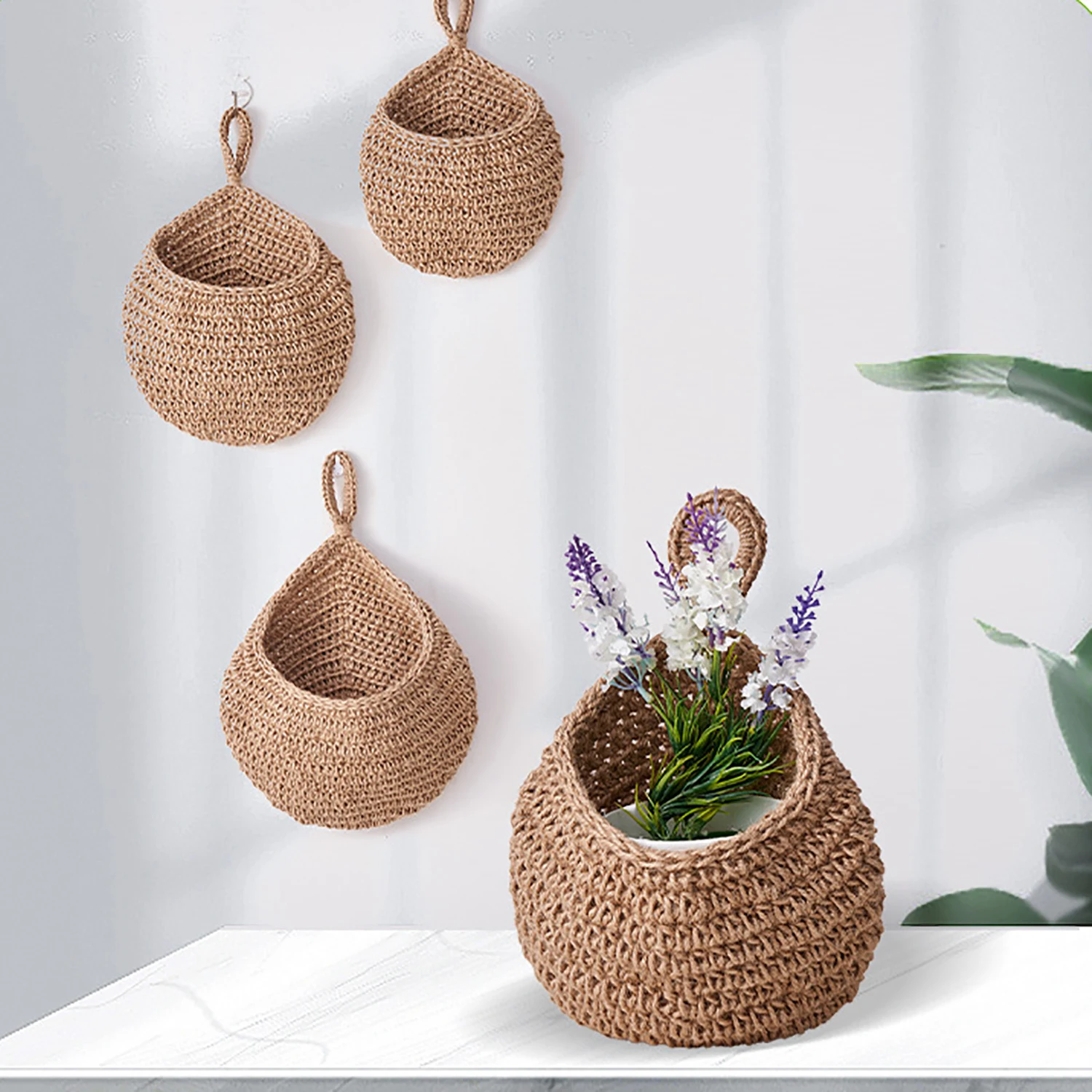 Wall Hanging Plant Flower  Flowerpot Cover Home Garden Wall Decoration Kitchen Vegetable Fruit Handwoven Bag Organizer