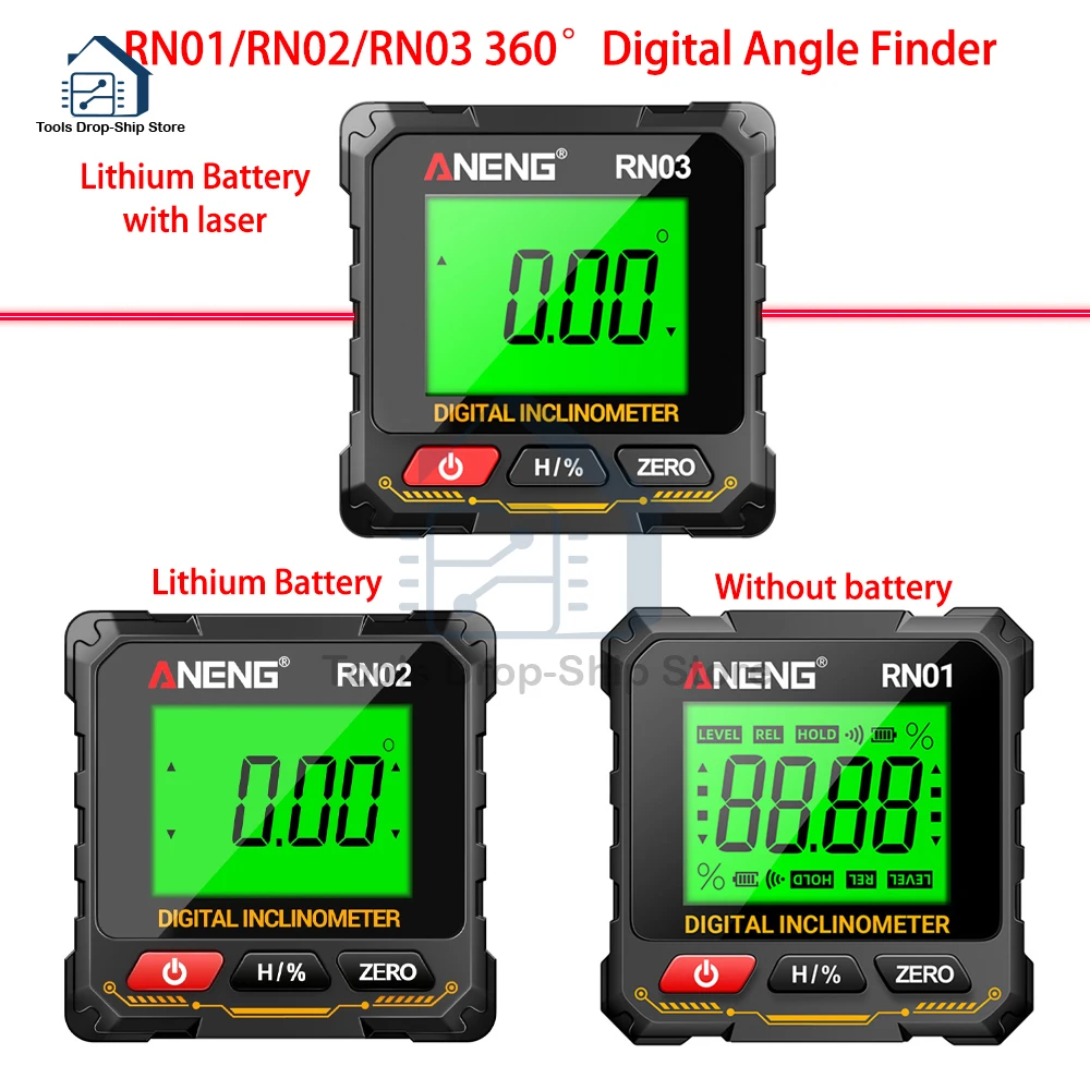 Buscador de ángulo Digital magnético ANENG RN03, inclinómetro láser, transportador USB recargable, regla de ángulo de nivel, medición de ángulo