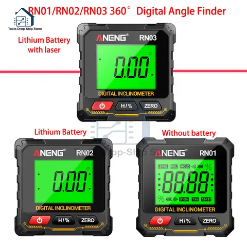 Magnetic Digital Angle Finder ANENG RN03 Laser Inclinometer Rechargeable USB Protractor Level Angle Ruler Angle Measurement