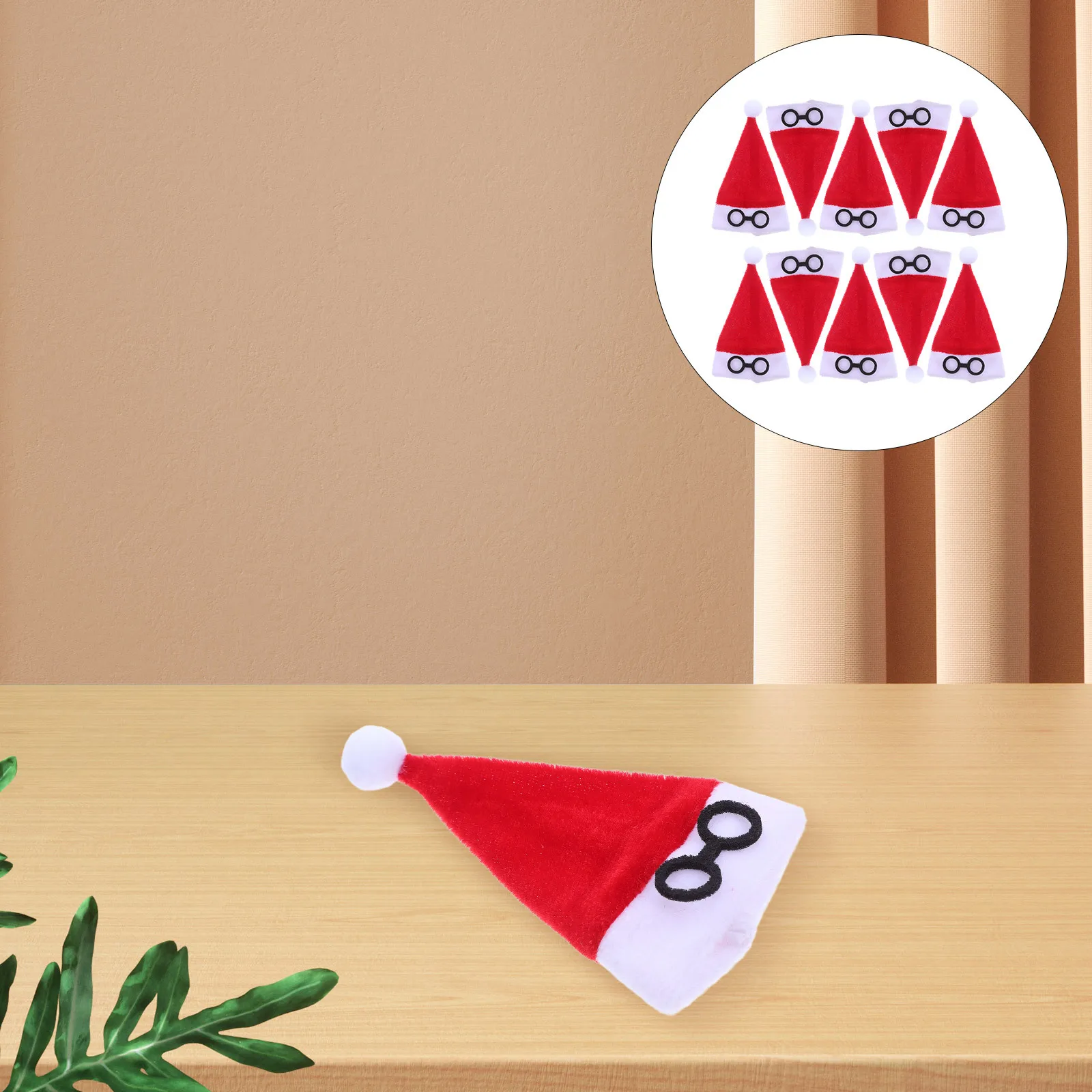 10 قطعة قبعة عيد الميلاد المصغرة الأحمر الفانيلا النسيج الصغيرة سانتا كلوز القبعات لأواني أصحاب كأس يغطي DIY بها بنفسك دمية اكسسوارات #6