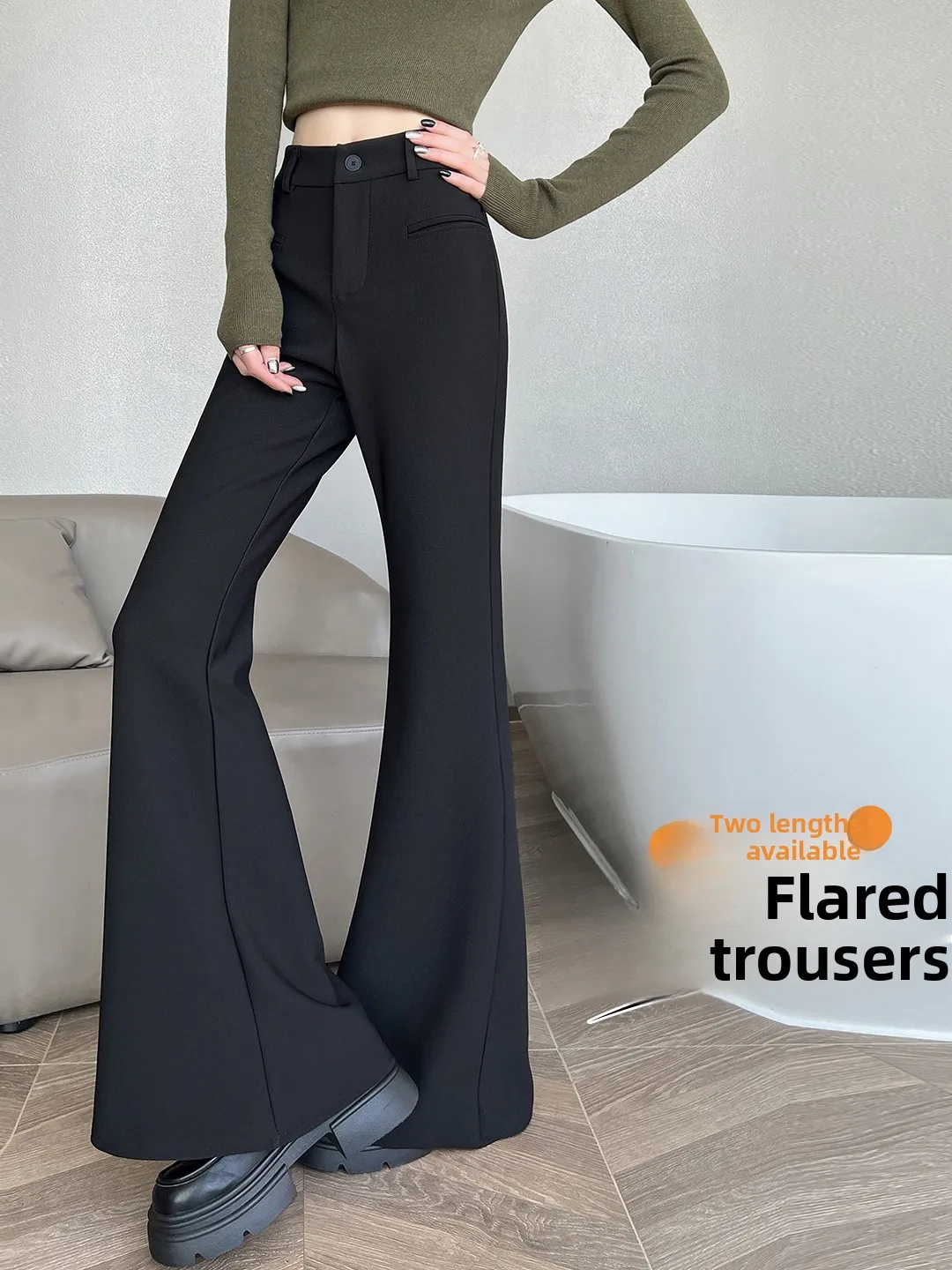 Black Suit Pants High Waist Slimming Casual Bell Bottoms Women's Fashion Spring Autumn High Elasticity Conceal Flattering