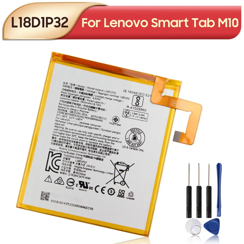 Original Replacement Battery L18D1P32 For Lenovo Smart Tab M10 Tablet Battery 4850mAh