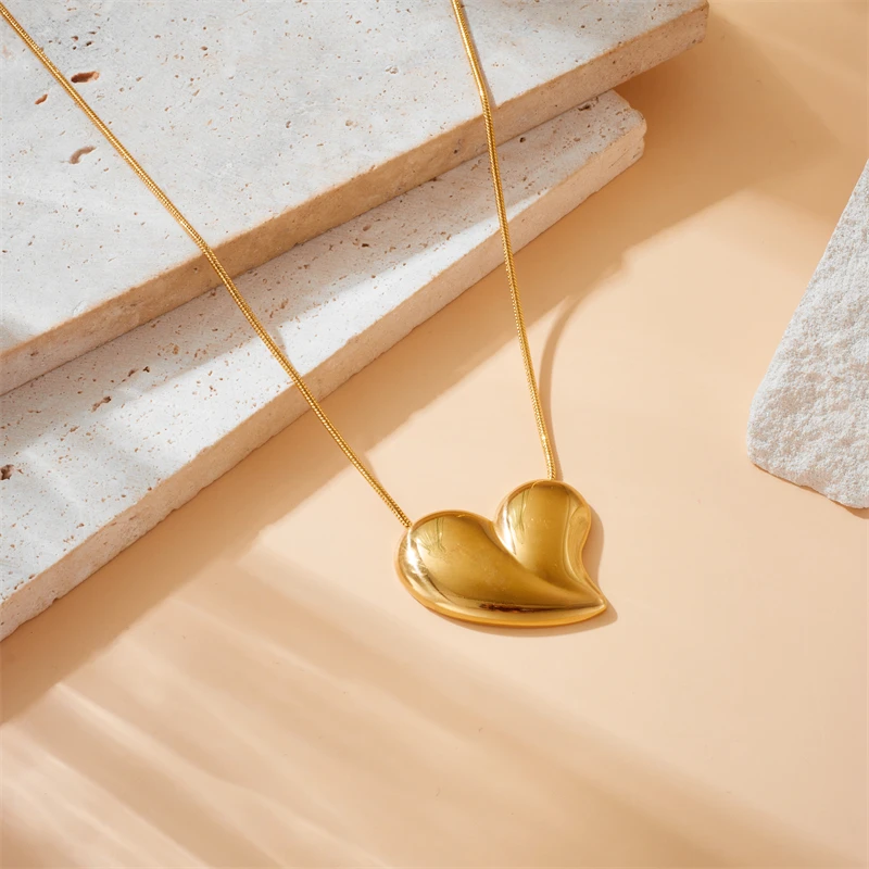 DIEYURO 316L Stainless Steel Simplicity Golden Heart Necklace For Women Men New Fashion Lady Gift Love Rope Chain Chain Jewelry