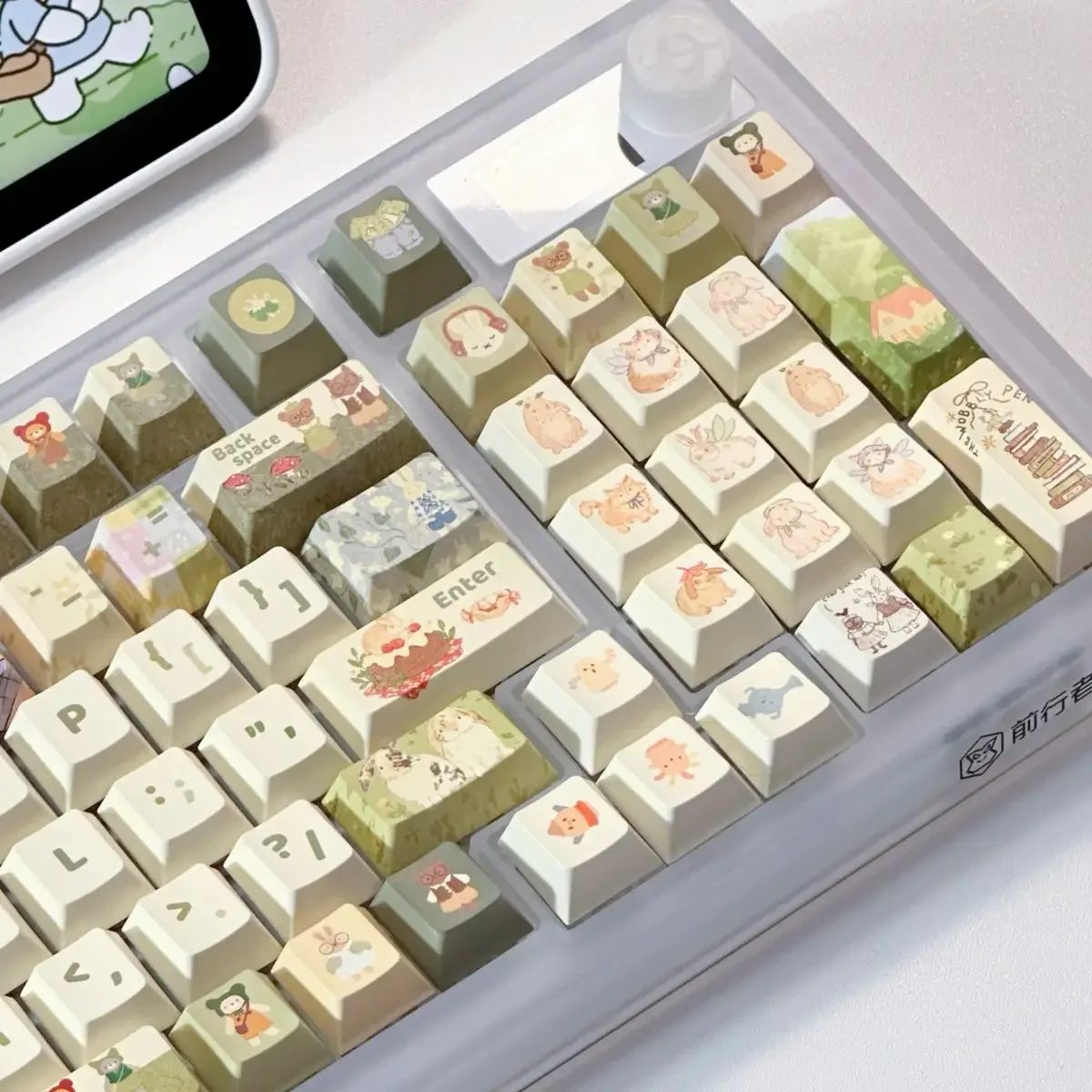 140Key Green Small Animal Rabbit Keycap Set completo di Cherry Xoa Pbt Sublimation Mechanical Key Cartoon Cute Milk Green Keycap