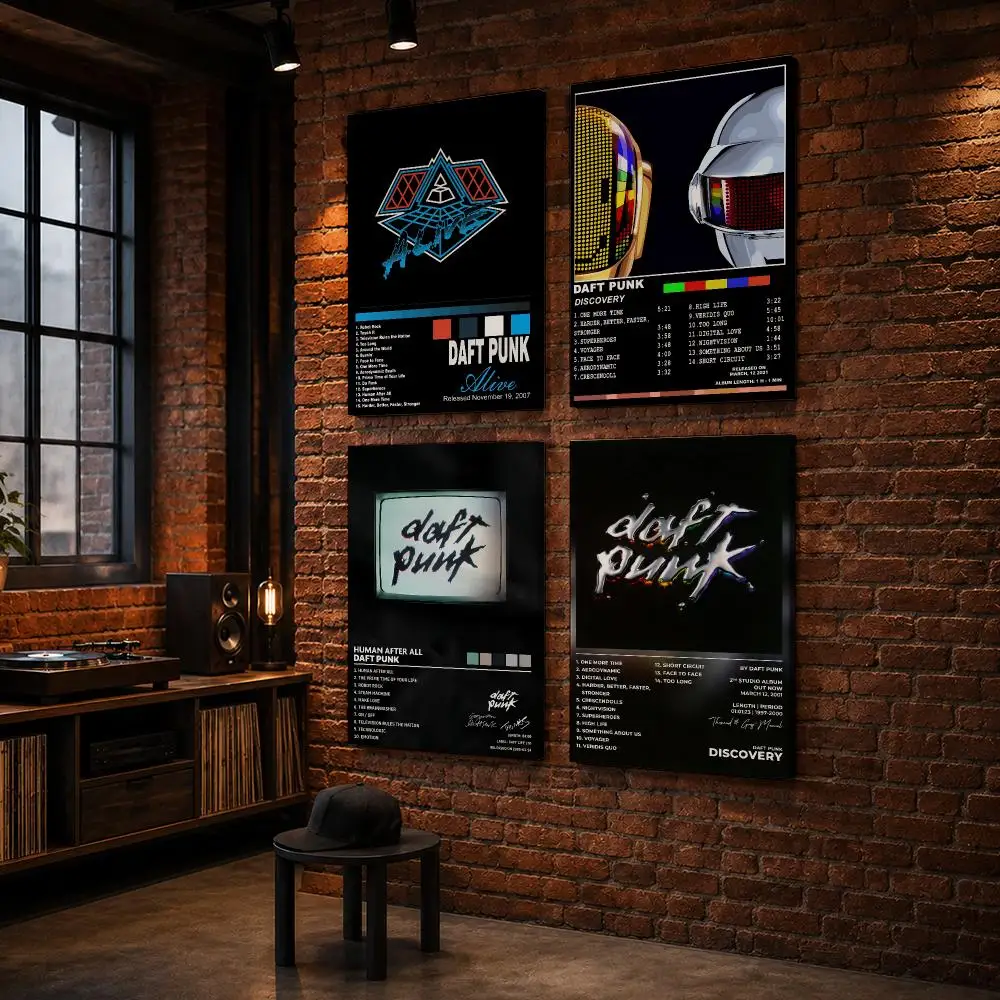 Music Rock Band D-Daft Punk Framed Wall Painting Wood Canvas poster for Living Room Bedroom Hallway Office Home Decor Gift
