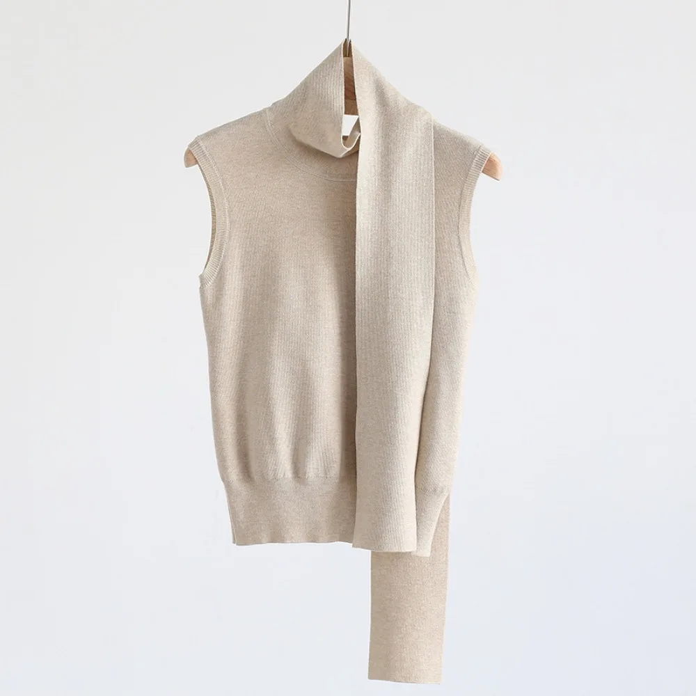 Women's New Autumn Winter Knit Sleeveless Turtleneck Tank Top Soft Fabric Trendy  Fit Solid Color Fashion Camis Knitted Sweater