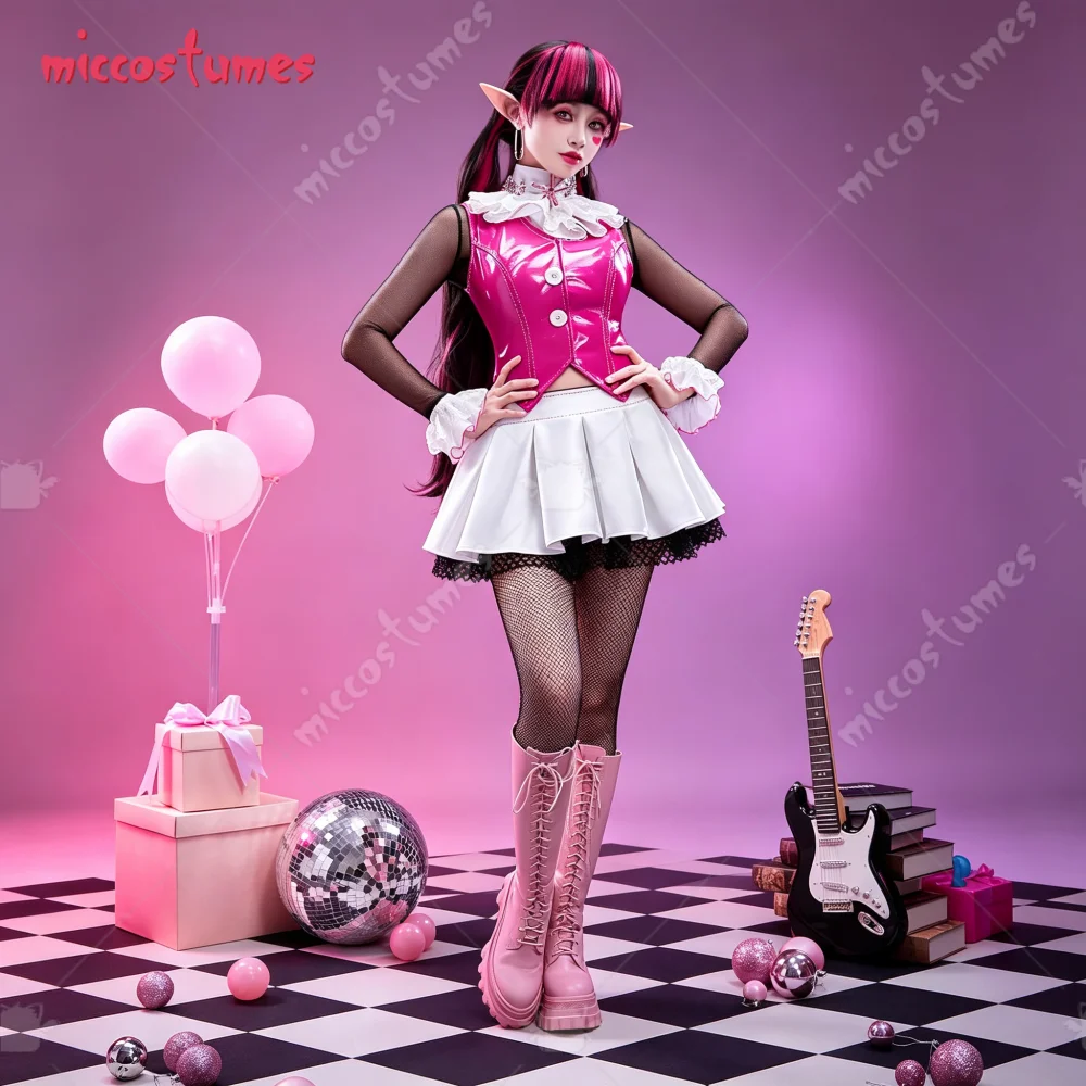 【Versandbereit】Miccostumes Damen MH Drac Girl Cosplay-Kostüm mit Futter und Weste sowie Rock und Strumpfhose für Halloween