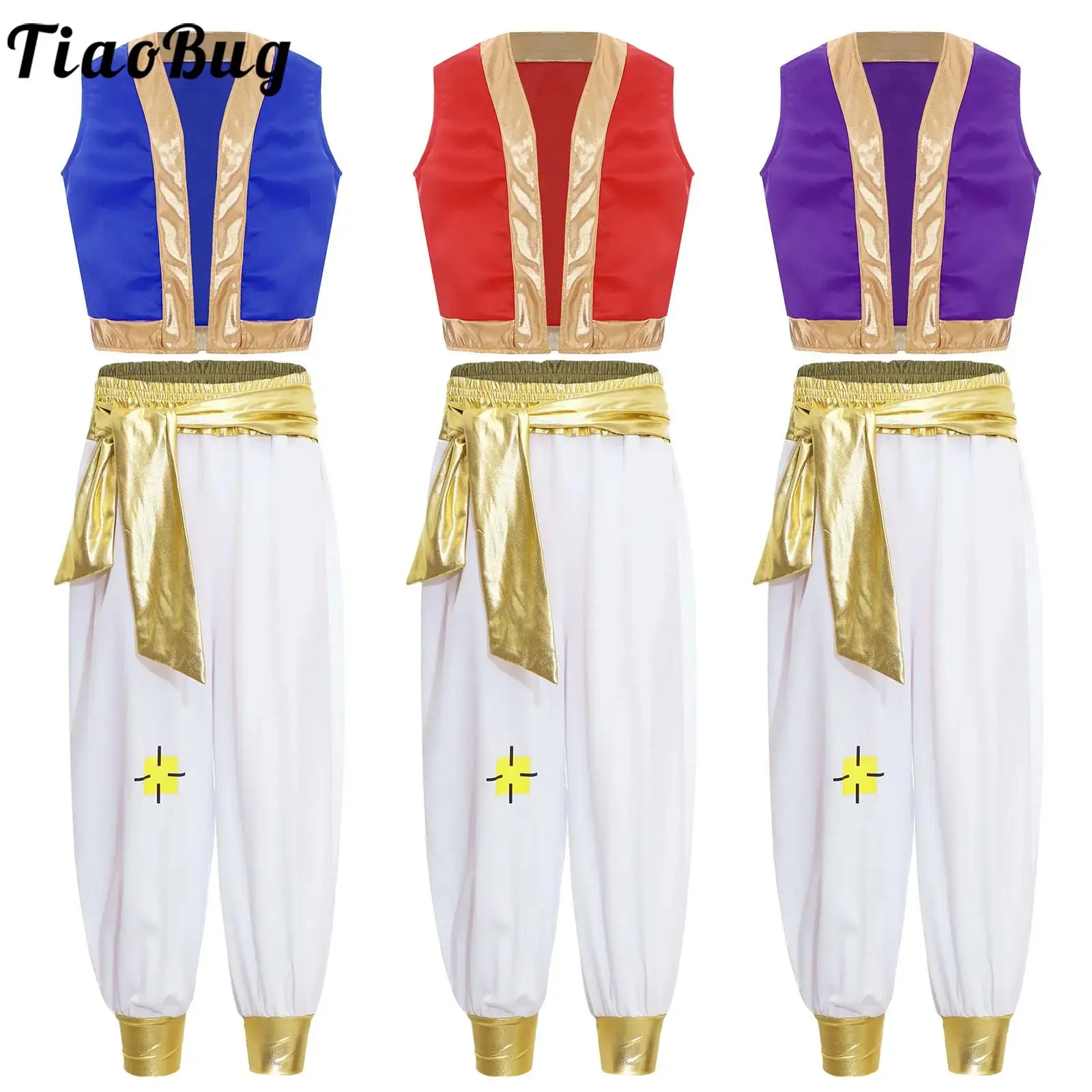 

Boys Arab Prince Costume Vest with Harem Pants High Waist Sultan Costume Masquerade Traditional Halloween Christmas Dress Up