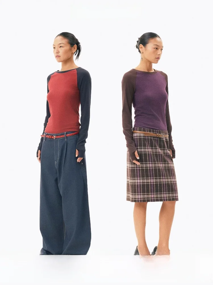 

Age of Ascent Classic Retro oulder Sve Knitted Warm Sun Fce Slimming Base Layer T-irt Commute Sle Long Sve rou...