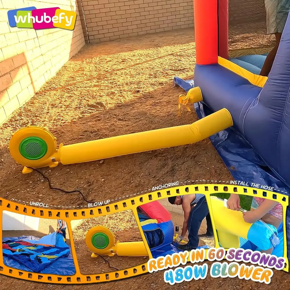 Nadmuchiwana zjeżdżalnia wodna z dmuchawą, podwójne zjeżdżalnie wyścigowe, park wodny z rozpylaczem na górze, do użytku na podwórku dla dzieci.