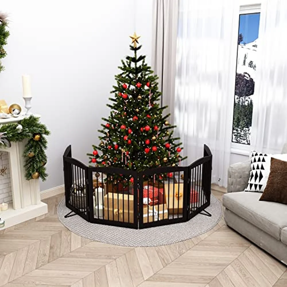 Freestanding Pet Gate for Dogs Foldable Wooden Dog Gate for House Extra Wide Indoor Pet Barrier for Stair Doorway Hall