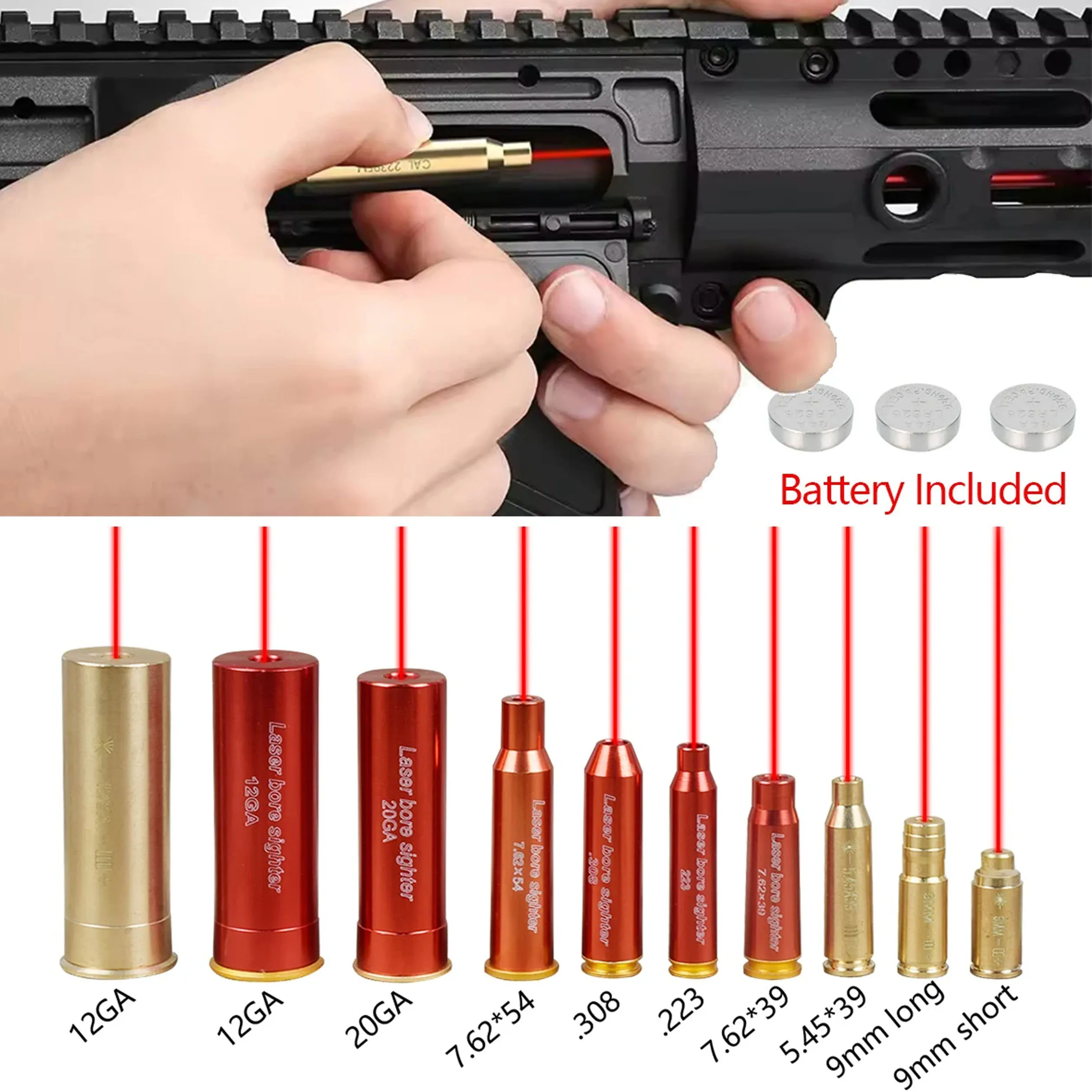 12GA 20GA 223rem 7.62 .308 .22 .177 .22LR .30-06 Tactical 12 Gauge Caliber Laser Bore Sight Training 9mm Bore Sight 6.5MM 45ACP