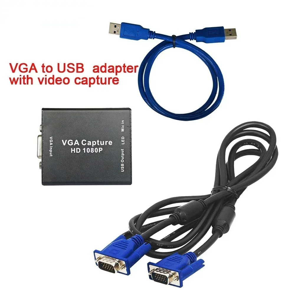HD VGA1080P إلى محول كابل USB مع مصدر طاقة الصوت HDMI ذكر إلى أنثى محول محول بطاقة التقاط الصوت والفيديو