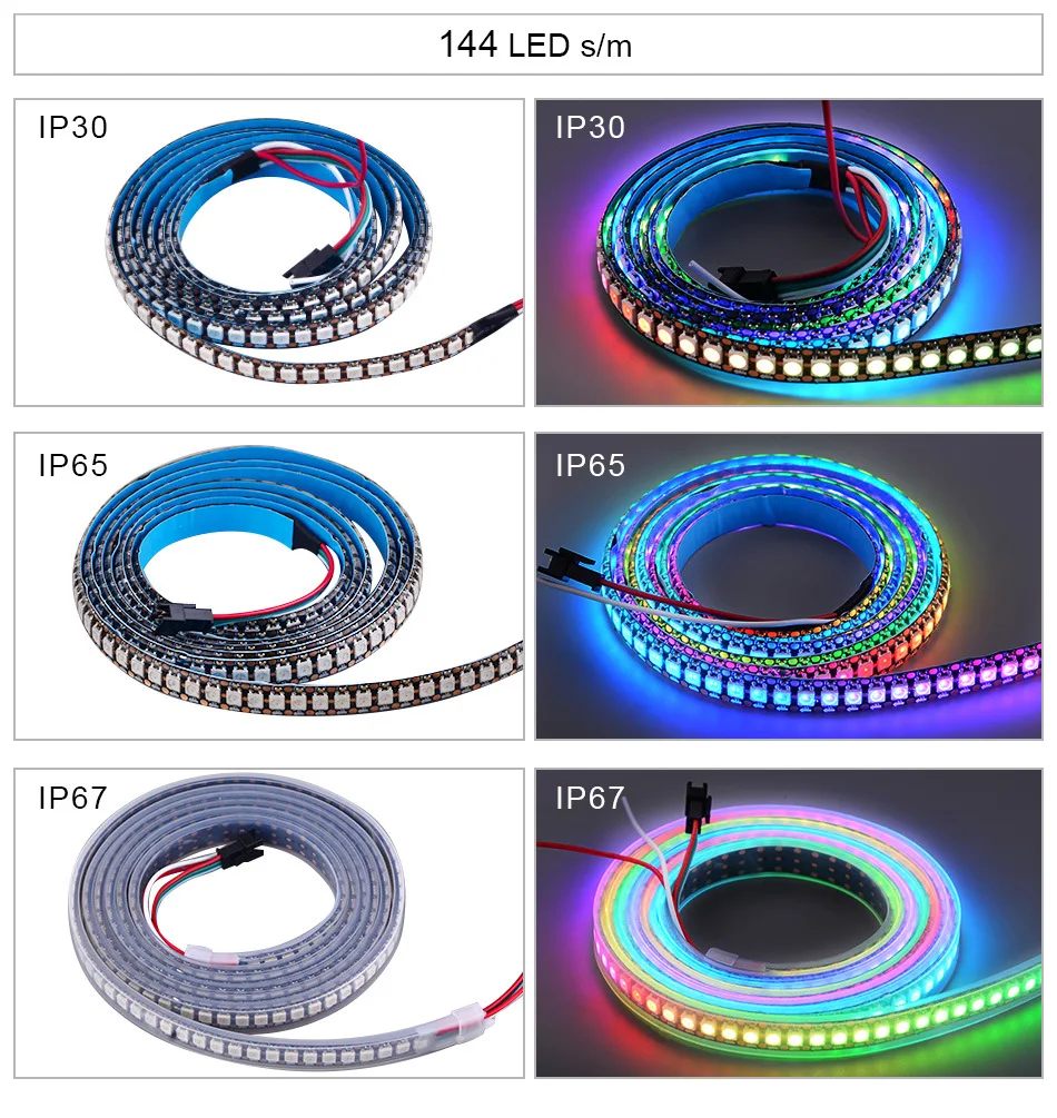 5Meter Ws2812b Rgb Led Strip Licht 30/60/144Leds/M Zwart/Wit Pcb Adresseerbare Slimme Led Pixel Strip Lamp Ip30/Ip65/Ip67 Dc 5V