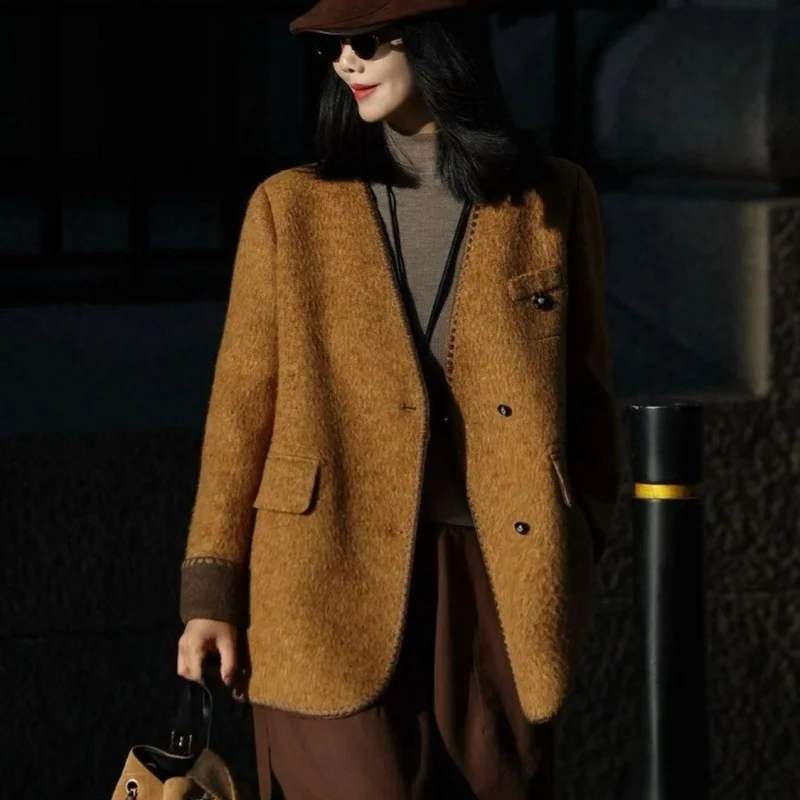 

2025 Winter New Style This Year'S Trendy Fashion Atmosphere Small Fragrant Style Loose And Versatile Western Style Yellow Coat