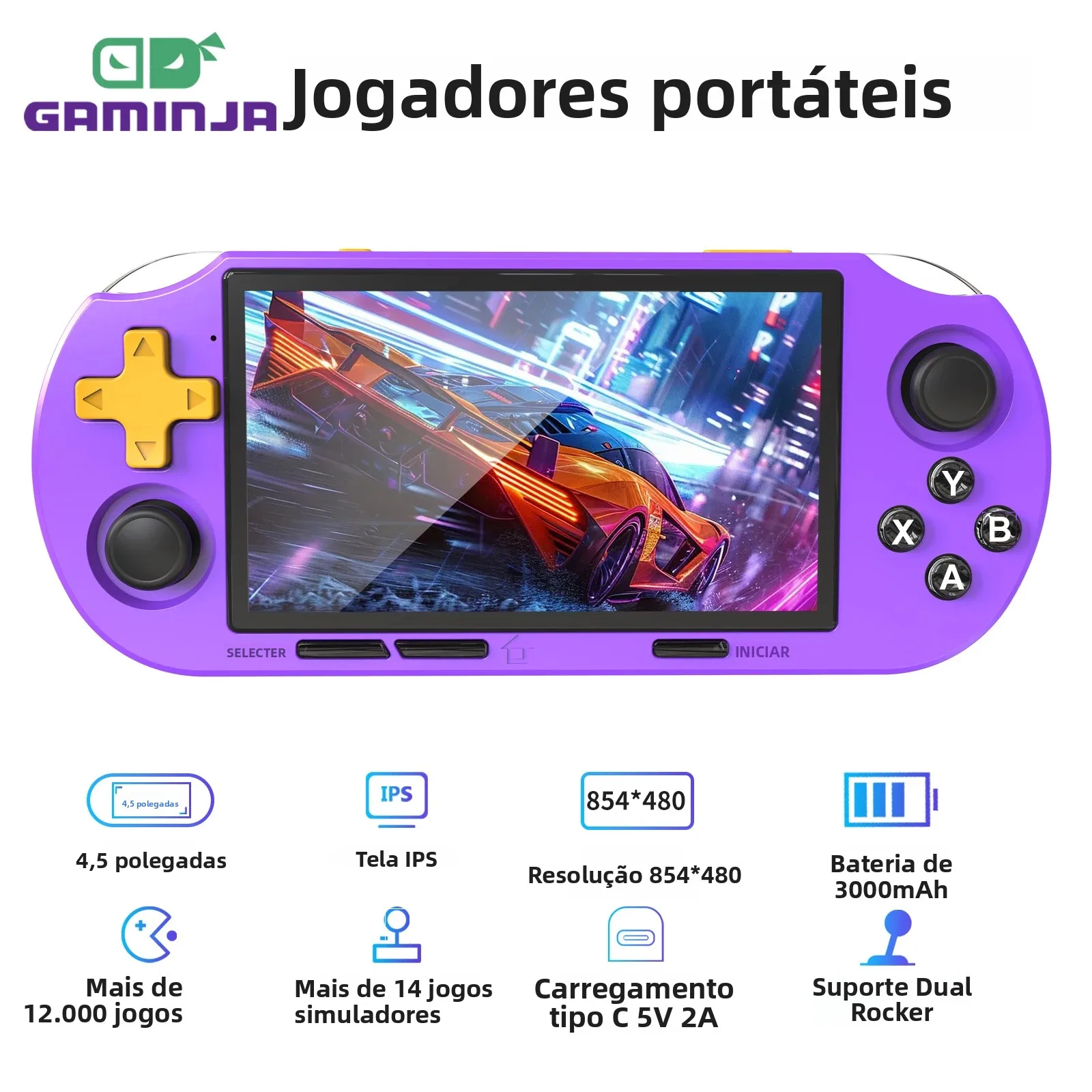 gaminja-ans16-オープンソース携帯ゲーム機-45インチipsスクリーン-rgb照明-ポータブルレトロビデオゲームコンソール-64gb-ps1-gba-sfc対応