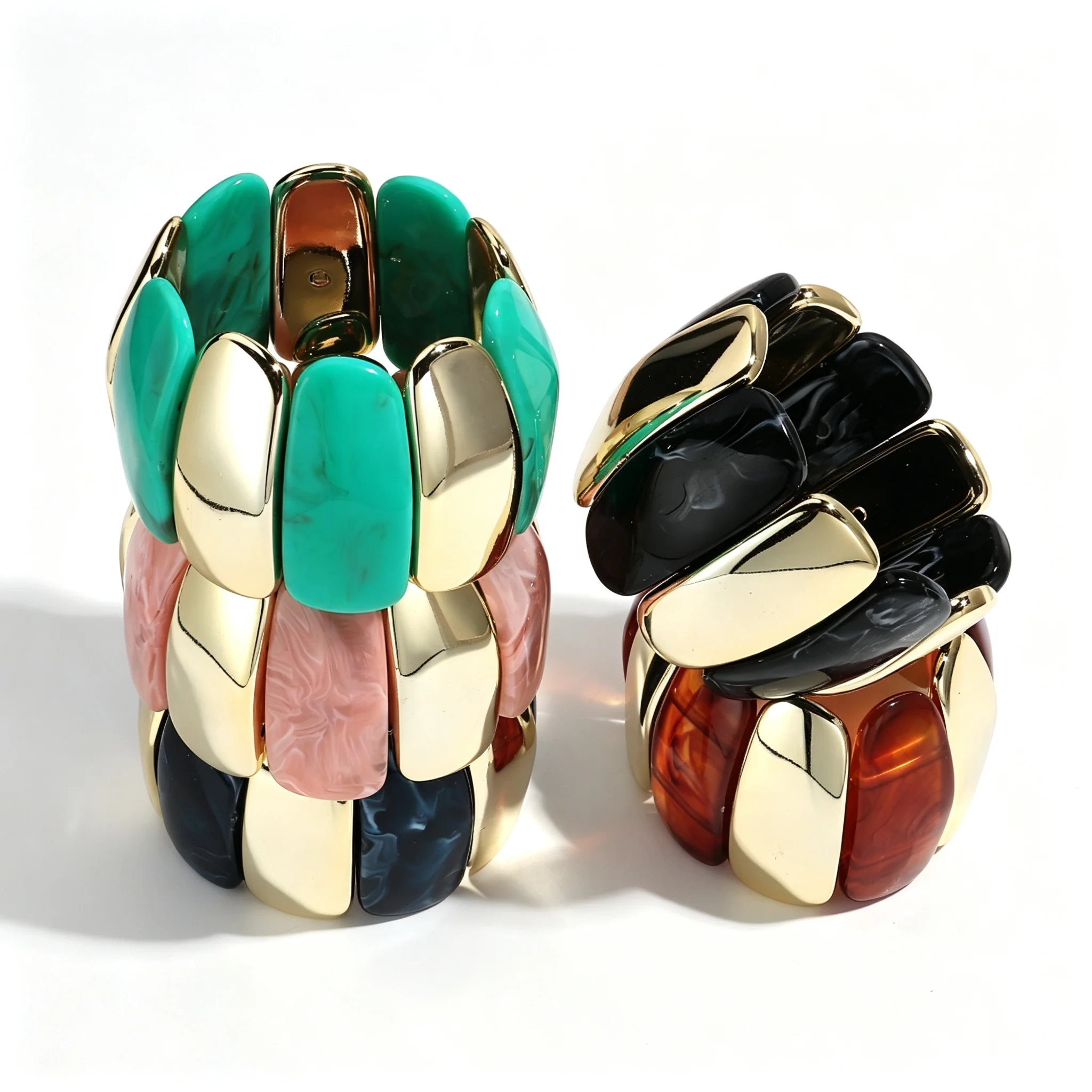 Trendy Acrylic Wide Geometric Arc-shaped Beads Elastic Bangle Bracelets Geometry Beaded Strechy Cuff Bracelet Women Jewelry Gift