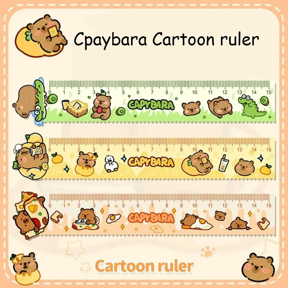 Capybara 눈금자 아크릴 물결 선 그리기 도구, 학교 사무용품, 귀여운 만화 학교 문구, 창의적인 15cm