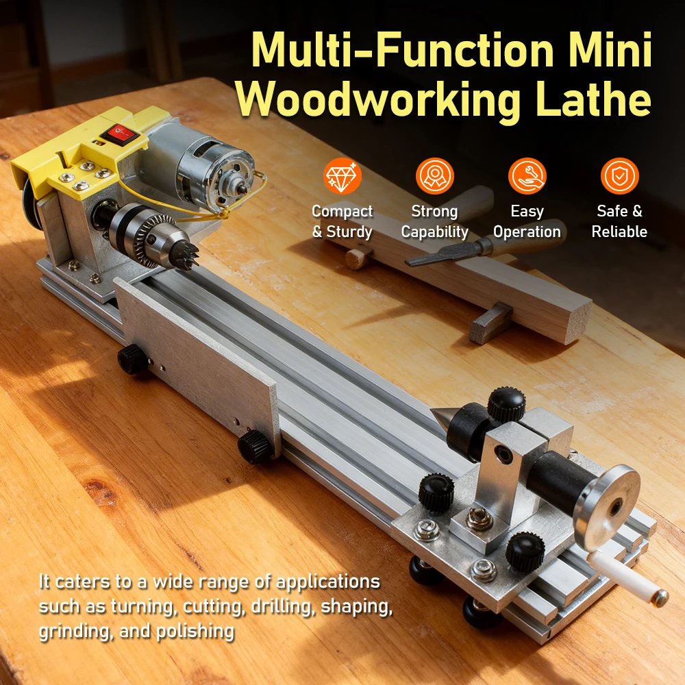 Mini Benchtop Lathe 400mm 8mm Spindle 1.5-10mm Chuck Mini Metal Lathe for Woodworking Jewelry Making Bead Turning