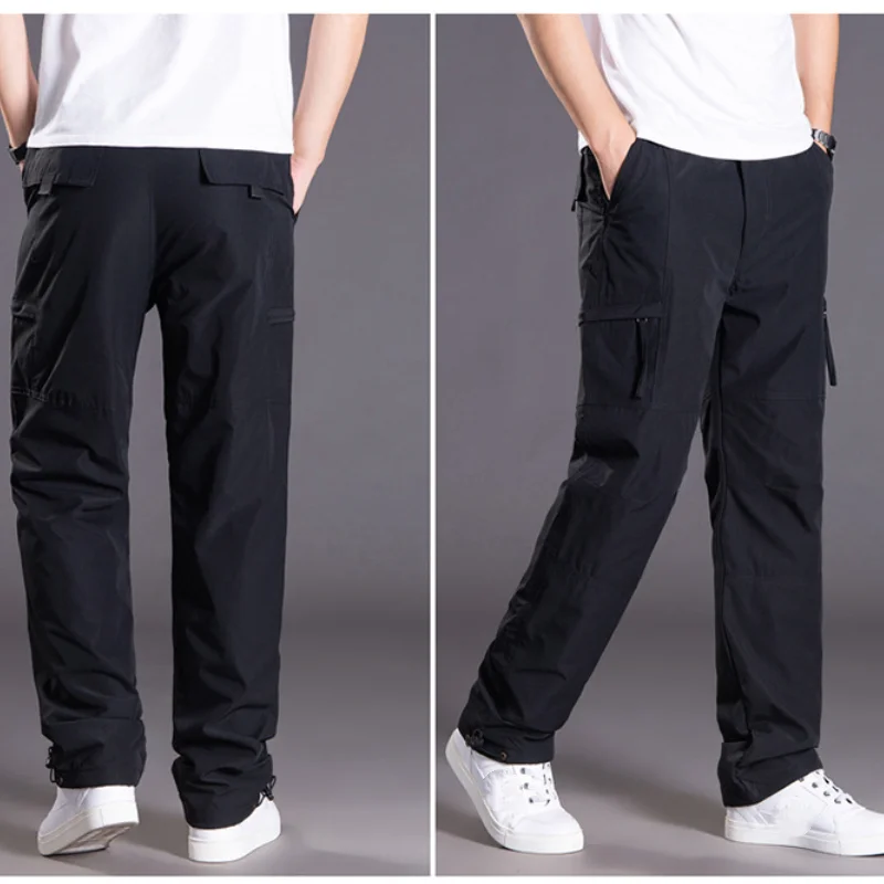 Large Size New Winter Men's Pants Thickened Fleece Jogging Pants Multi-pocket Loose Men's Casual Warm Sweatpants Overalls