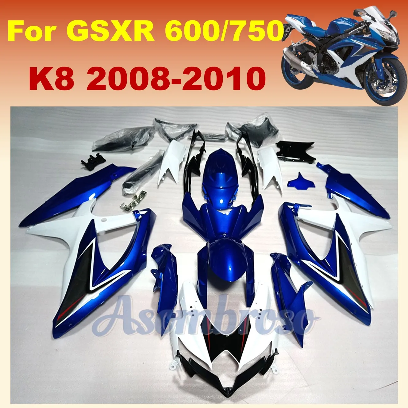 

Custom ZXMT Fairings Kits Fit for Suzuki GSXR600 GSXR750 08-10 R750 2008 2009 2010 Motorcycle Bodywork Set Blue white