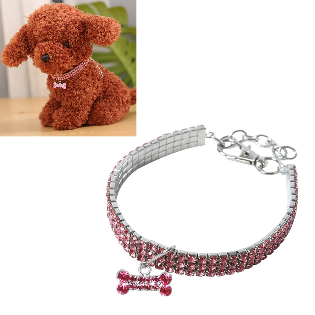 

Rhinestone Dog Collar Elastic Cat Chain Pet Necklace Bright Color Bone Pendant Dog Jewelry Comfortable Wear Pet Supplies