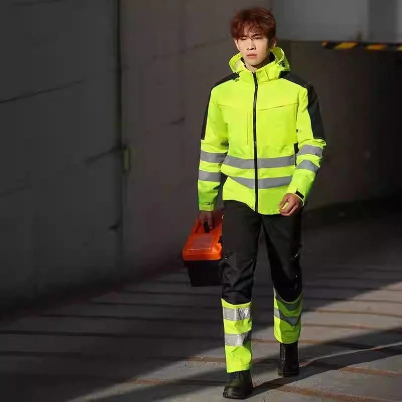 Winter Reflective Pants Men Work Multi Pockets Hi Vis Pants High Visibility Work Wear Pants Road Construction Safety Trousers