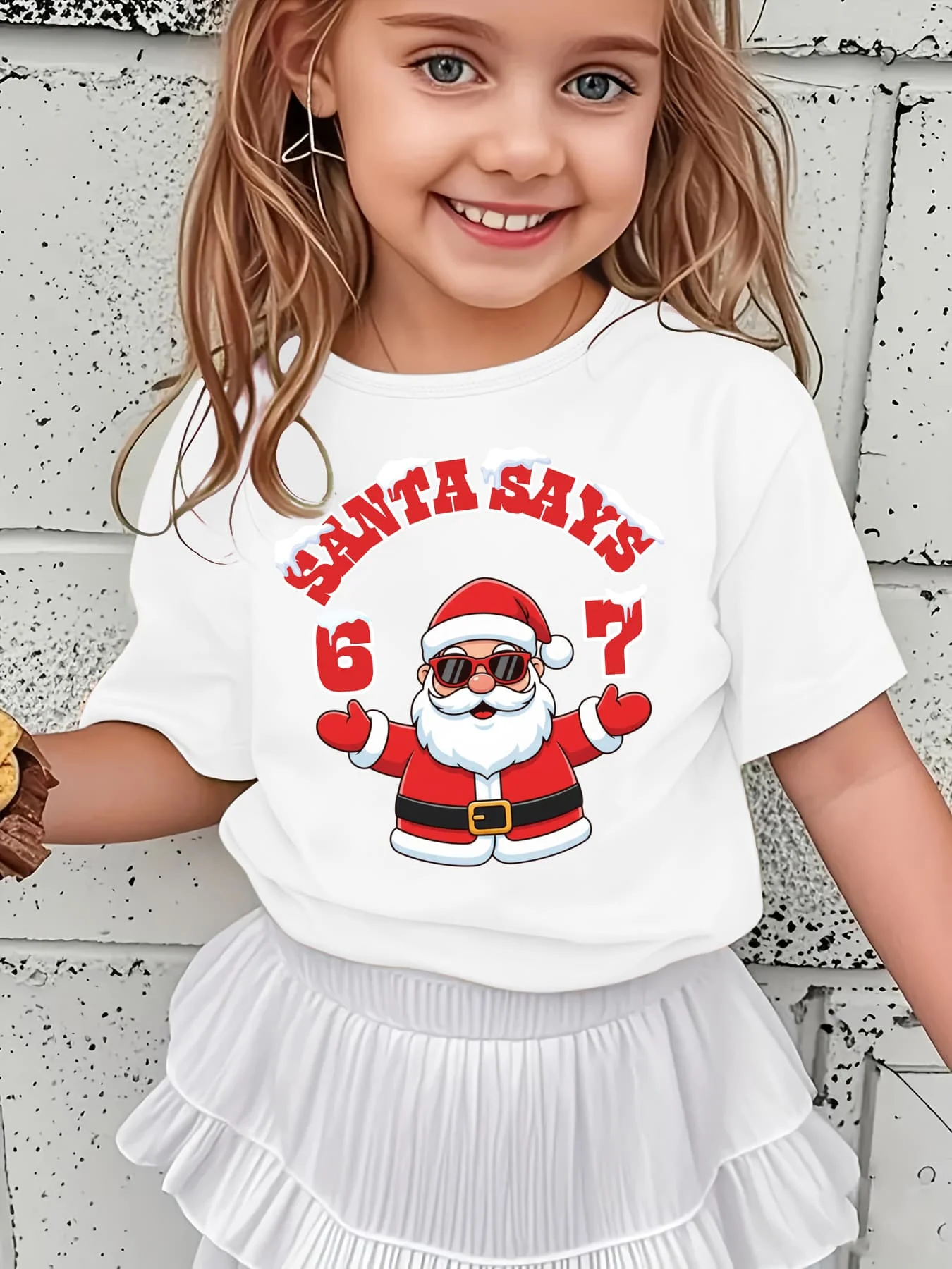 Kids Santa Says 67 Santa Graphic Tee Boys Girls Family Matching Short Sleeve Christmas Holiday Cartoon Casual Wear T Shirt