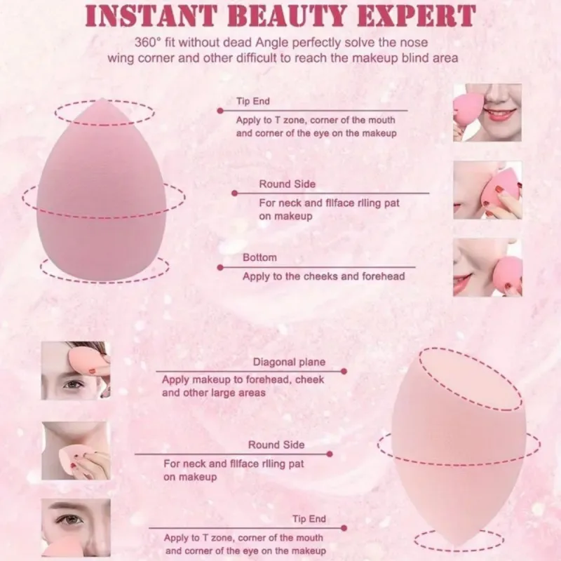 Set di pennelli per trucco a tubo lungo multicolore da 8 pezzi + 4 uova di bellezza in scatola rosa + 1 borsa portaoggetti rosa, adatto come regalo per gli amici