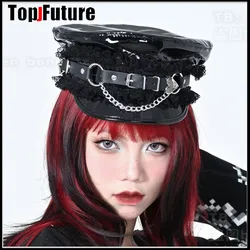 Harajuku Gothic Lolita Hat Women Punk Chain Subculture Spice Girl Cap Hat Female Y2K Girls Accessories Lace Cap