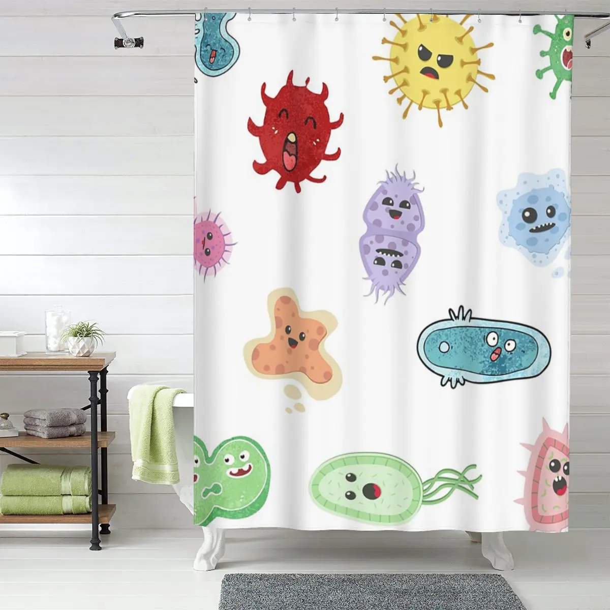 

Cute Microbes Bacteria Virus Ecoli Micro Biology Shower Curtain Bathroom Polyester Waterproof Bath Curtains with Hooks