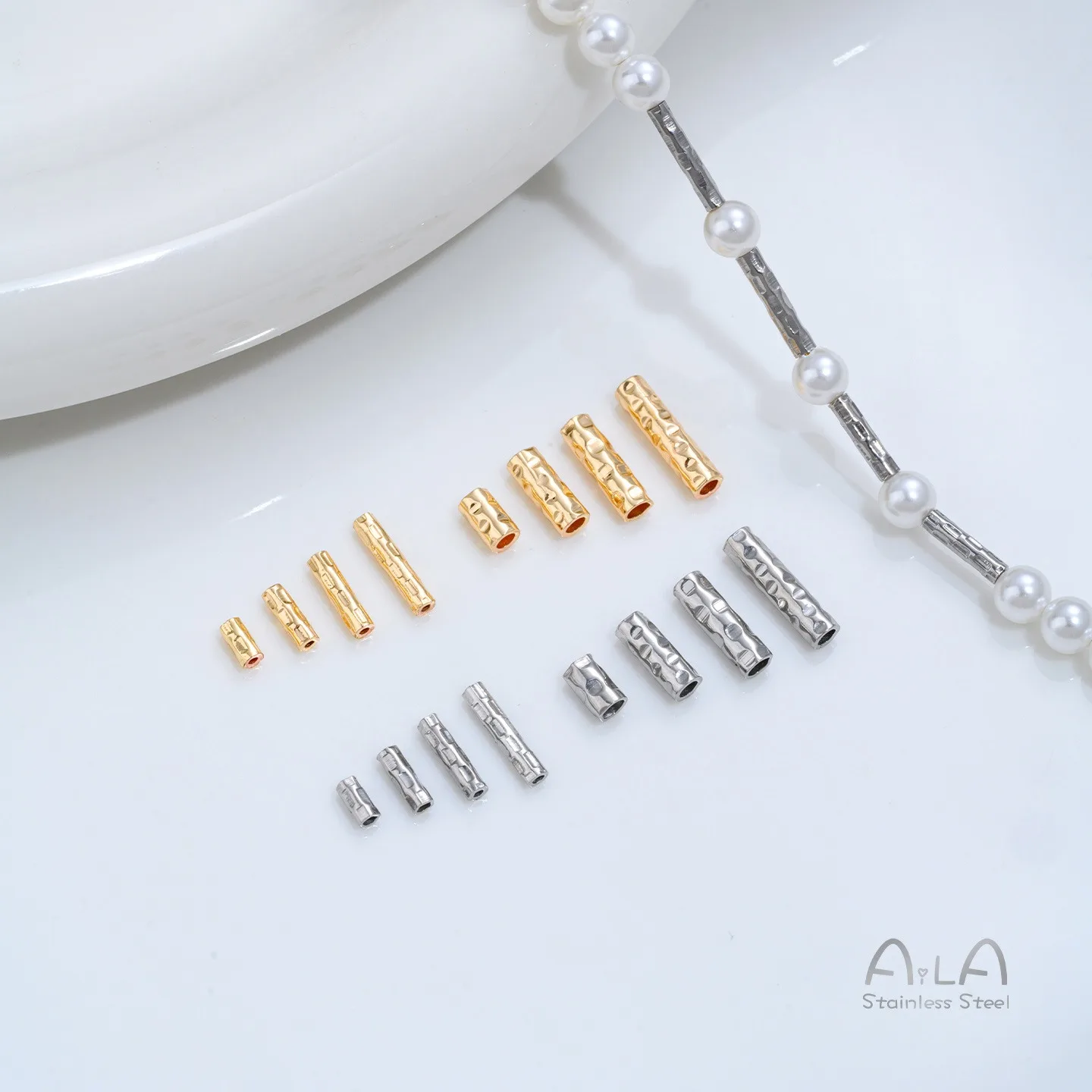 Titanium Steel Meteorite Surface Straight Tube Rectangle Concave-Convex Through Hole Beads DIY Jewelry Making Accessories