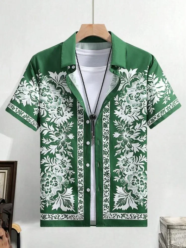 

New Summer Men's 3D Printed Floral Shirt Neutral Fashion Casual Fresh Style Oversized Breathable Lapel Button Hawaiian Shirt