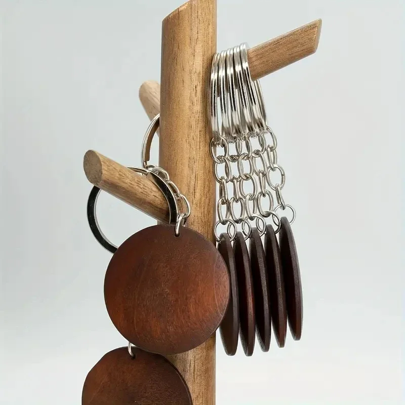 10 قطعة DlY سلاسل المفاتيح الخشبية المحفورة ، خمر القرص المستديرة الخشب دائرة حلقات المفاتيح ، العلامات الرئيسية فارغة للحرف اليدوية DlY #3