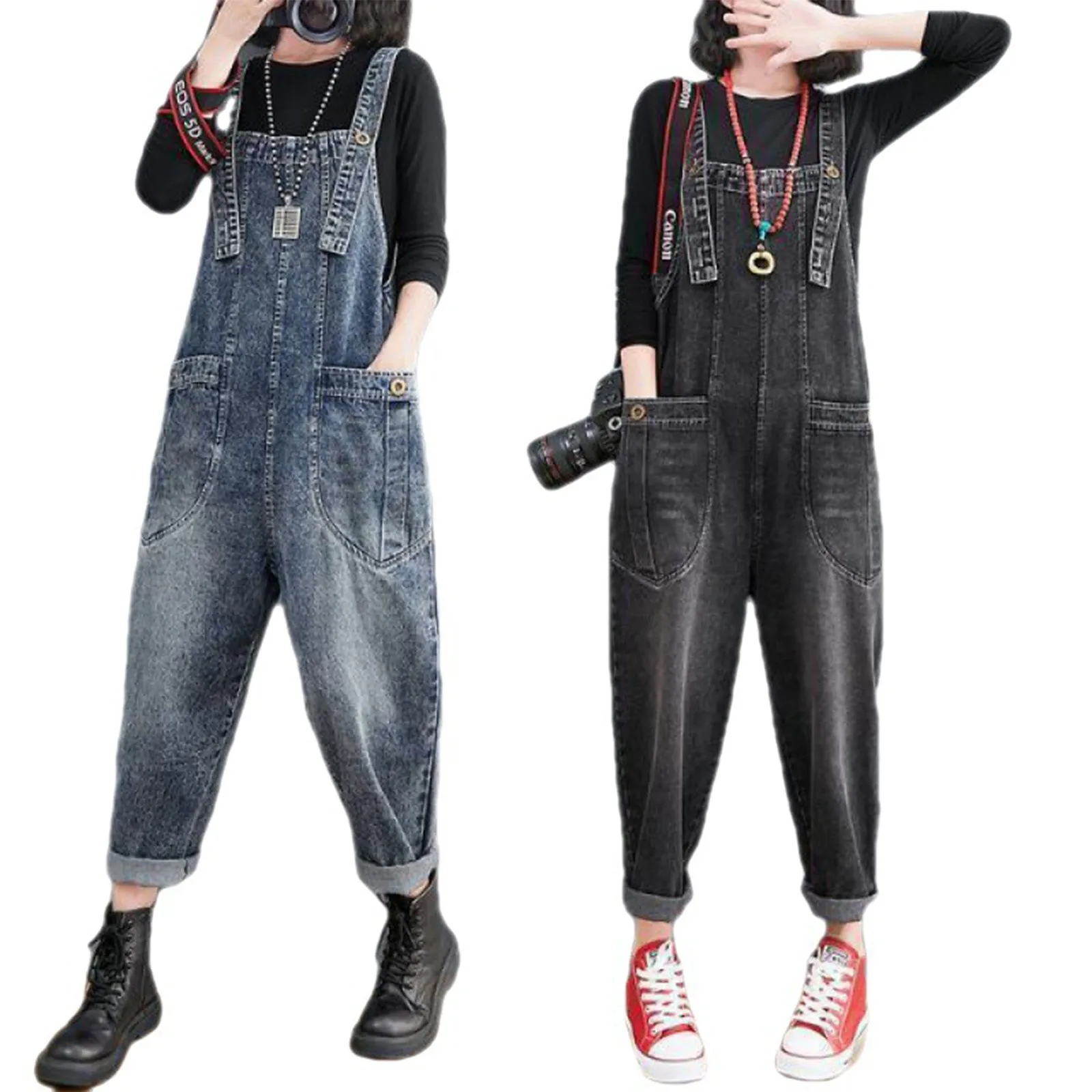 

Women'S Oversized Denim Overalls Daily Commuting All-Match Loose Jeans Causal Fashion High Waisted Harlan Denim Jumpsuits