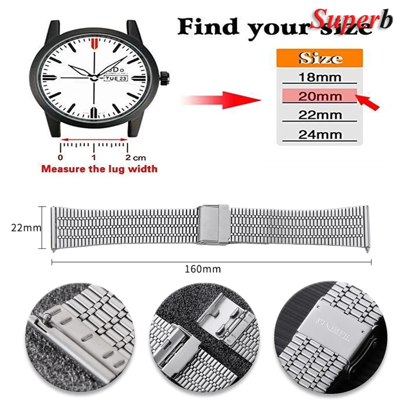 20/22 مللي متر أشرطة رفيعة من الفولاذ المقاوم للصدأ لهواوي Gt حزام ساعة معدني الإفراج السريع الرجال النساء المعصم الفرقة مشبك أمان مزدوج