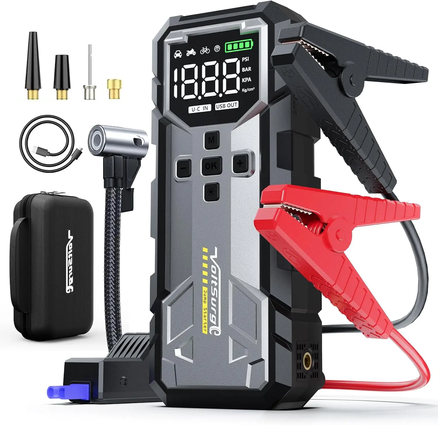 

12V Portable Jump Starter with Air Compressor, 150PSI Tire Inflator for Cars and Trucks