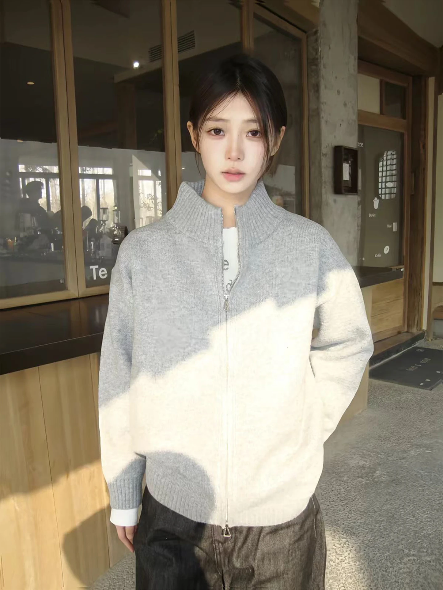 

Light ey Stand Collar Open Cardigan Men's Sle Casual Knitted Sweater Lazy Sle Loose Outerwear Autumn Winter American Retro