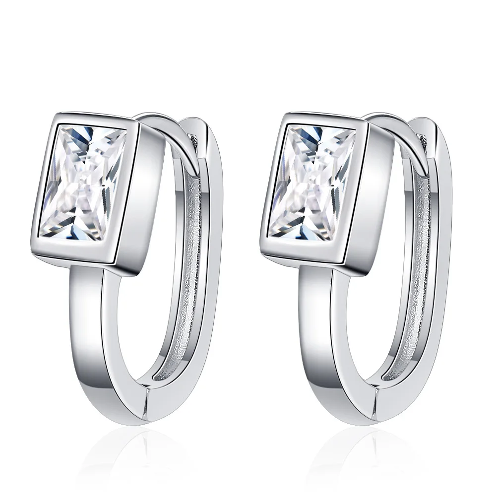 

925 Sterling Silver Simple Stylish Square Zircon Earrings Birthday Party Anniversary Gift