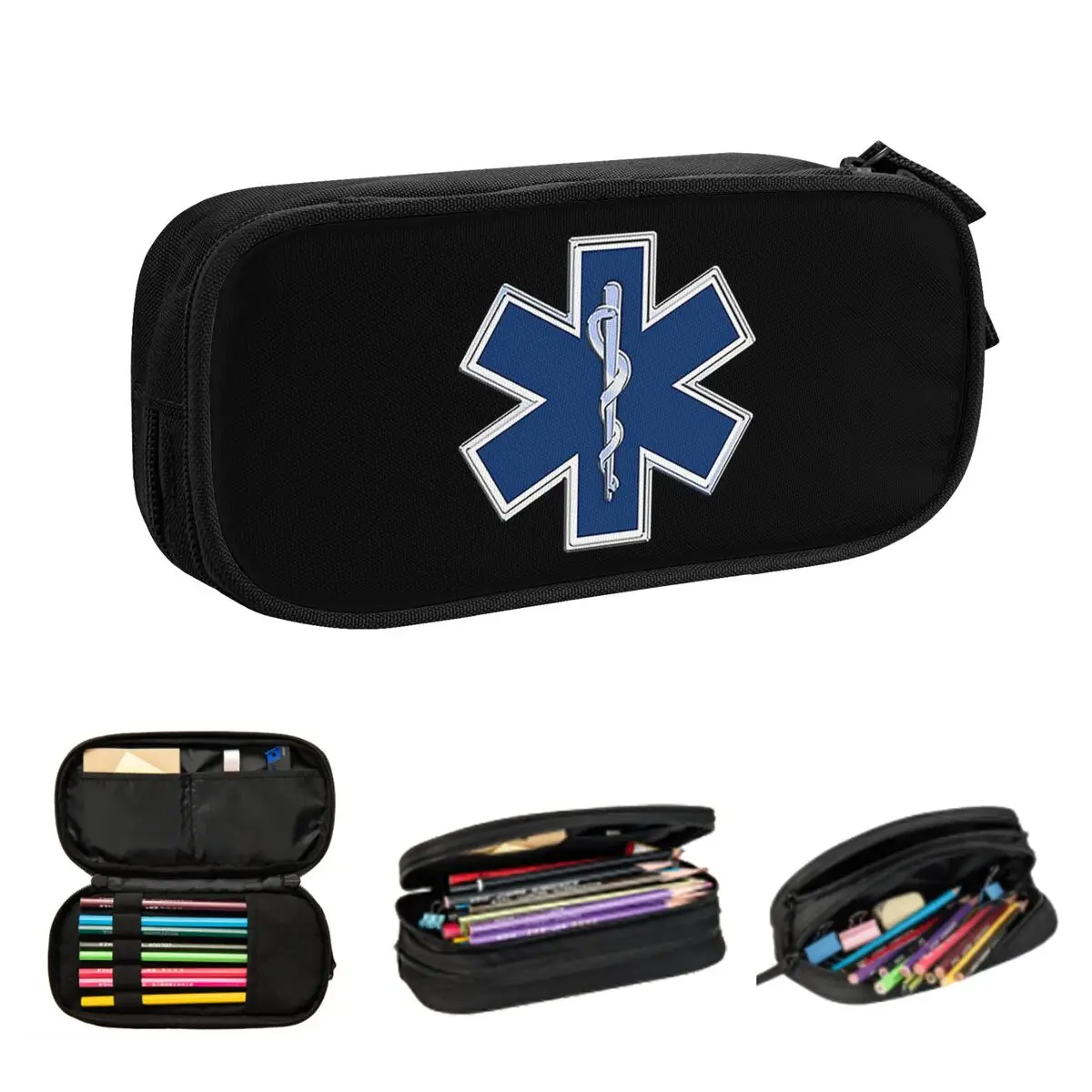 Emt نجمة الحياة مقلمة للطلاب الهدايا صندوق القلم حقيبة أقلام رصاص سعة كبيرة قلم رصاص الحقيبة تخزين لوازم القرطاسية #2