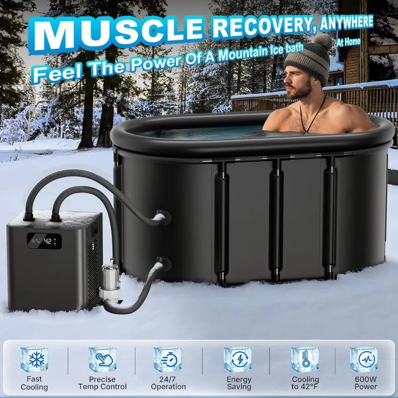 PROELIFE 148 Gallon Oval PVC Cold Plunge Tub Kit with 1/3 HP Chiller and Filter Pump for Muscle Recovery