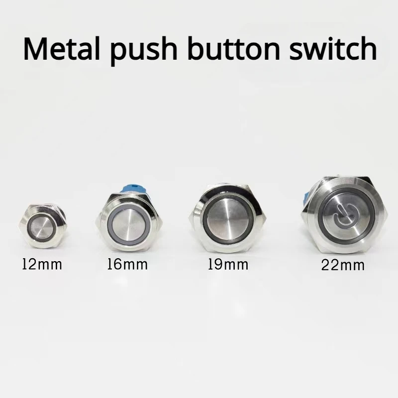 12 16 19 22mm Waterproof Metal Push Button Switch LED Light Momentary Latching Car Engine Power Switch 5V 12V 24V 220V Red Blue