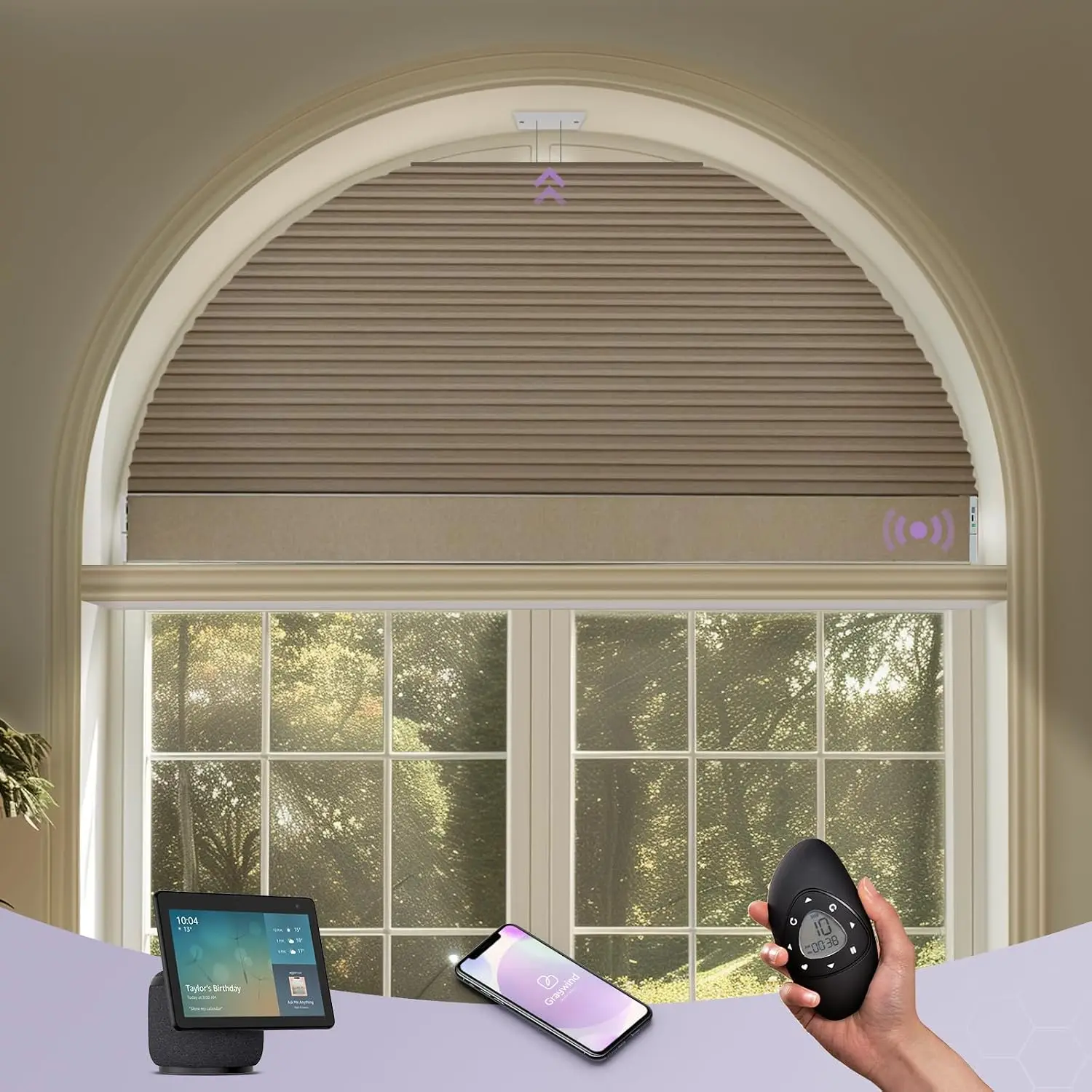 Smart Arched Blinds Compatible with Alexa Google Motorized Perfect Arch Shades Solar Powered, Customized for Odd-Shaped Window (