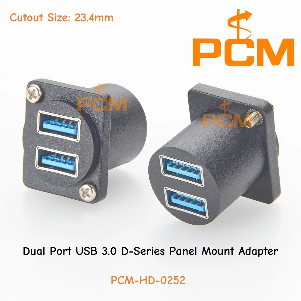 Dual USB 3.0 Type A Panel Mount Adapter D Series Connector 5Gbps Data Transfer for Industrial Control Cabinet Rack Panel