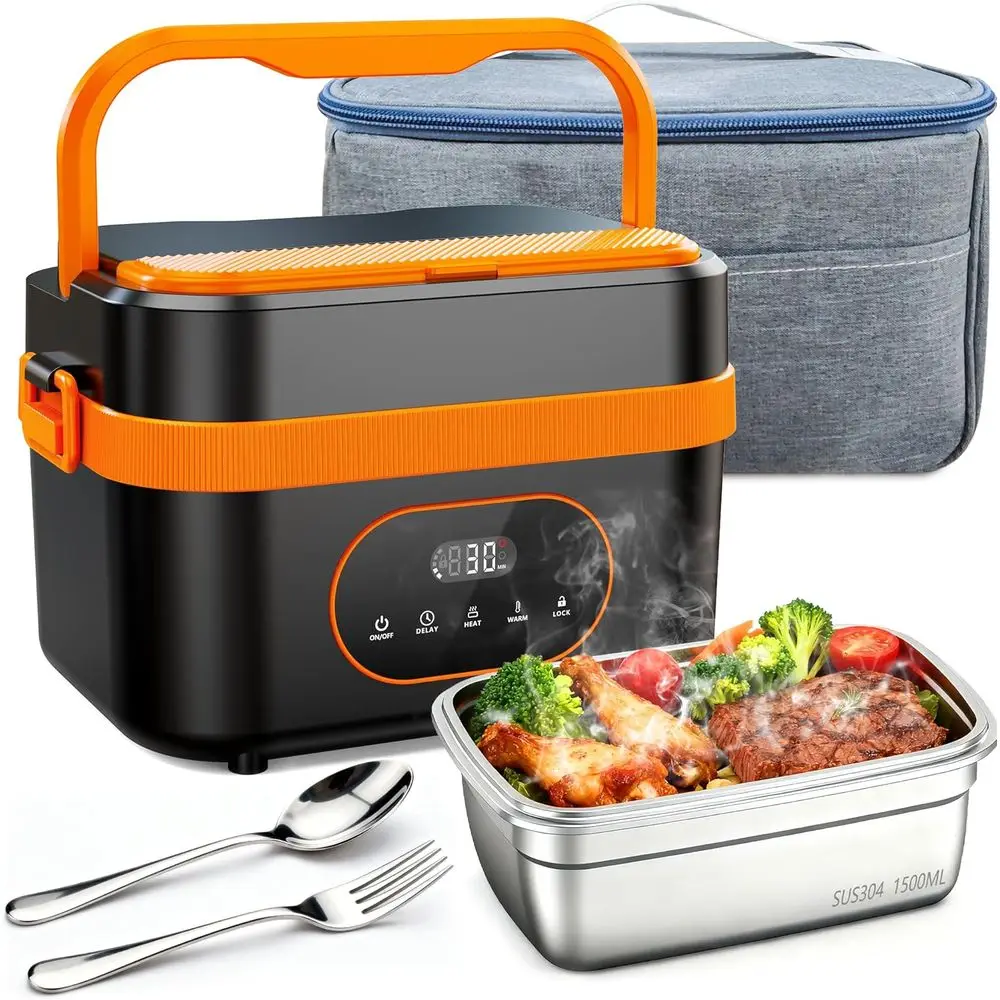 1.5L Large Capacity Graphene Heating Portable Heated Lunch Box with Smart Timer, Rechargeable for Work, Travel, Car, Home & Outd