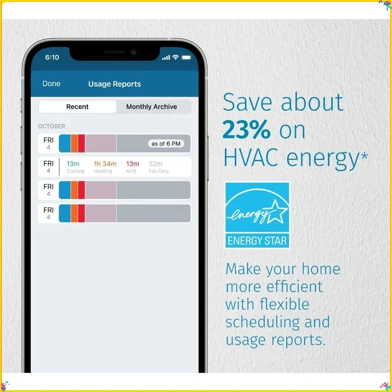 Smart Thermostat, 100 Yrs Expertise, Wi-Fi Programmable Touchscreen, Energy Saving & Easy DIY Installation