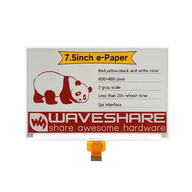 Waveshare 7.5 Inch E-Ink Display Naked Screen For Raspberry Pi Red Yellow Black White Ink Screen 800X480 Pixel SPI Communication