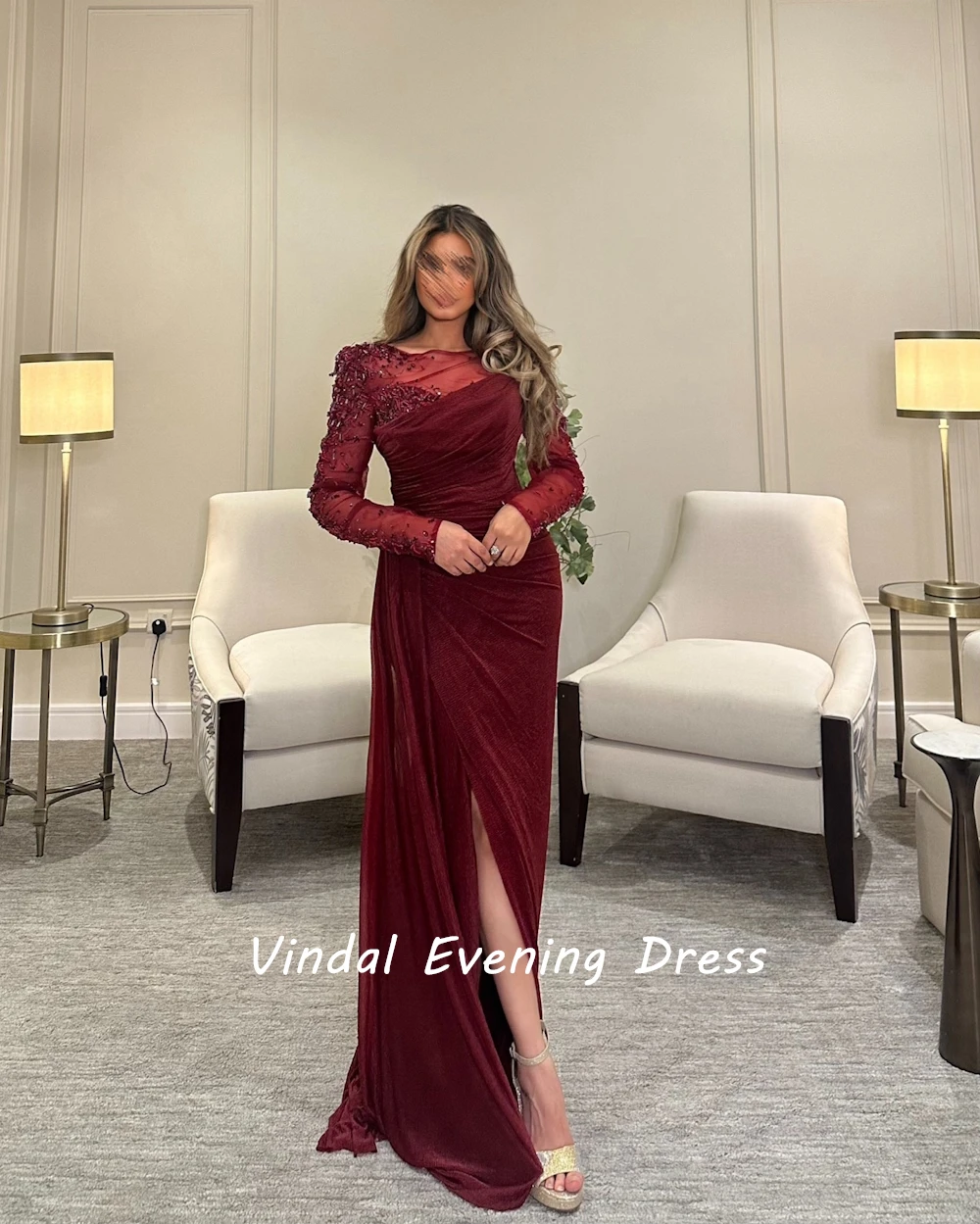 Vindal Evening dress Velour Floor Length Fashion Scoop Neckline luxurious Straight Elegant Long Sleeves السعود For Woman 2024